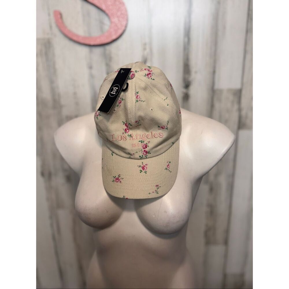 Marcus Adler Los Angeles Floral Dad Hat Beige Pink Roses One Size Adjustable